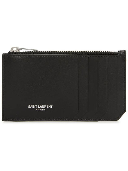 Lizard Pattern Embossed Fragment Zipper Card Wallet Black - SAINT LAURENT - BALAAN 2