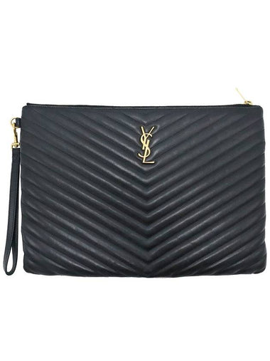 Saint Laurent 440222 Black Matelasse Monogram Document Holder Strap Clutch - SAINT LAURENT - BALAAN 1