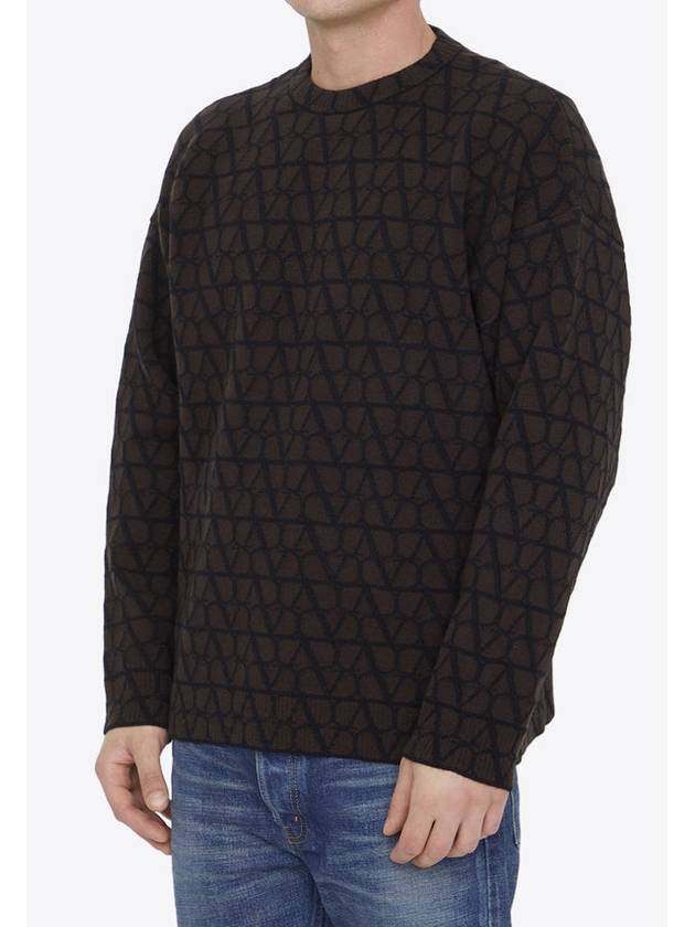 Toile Iconographe Wool Crew Neck Knit Top Brown - VALENTINO - BALAAN 3