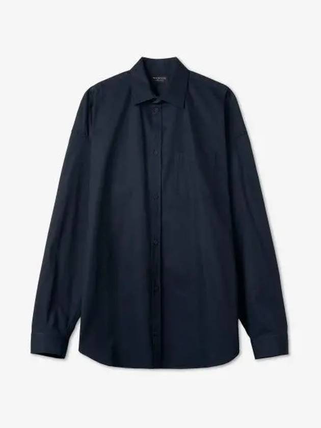 Micro Canvas Oversized Cocoon Long Sleeve Shirt Midnight Blue - BALENCIAGA - BALAAN 2