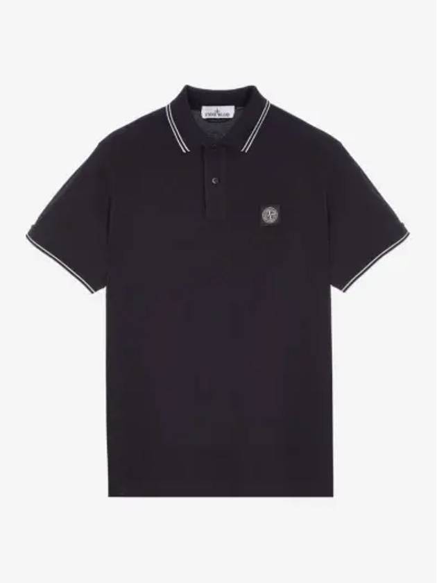 Stretch Cotton Pique Short Sleeve Polo Shirt Navy - STONE ISLAND - BALAAN 3