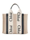 Woody Small Canvas Tote Bag Navy Beige - CHLOE - BALAAN 3