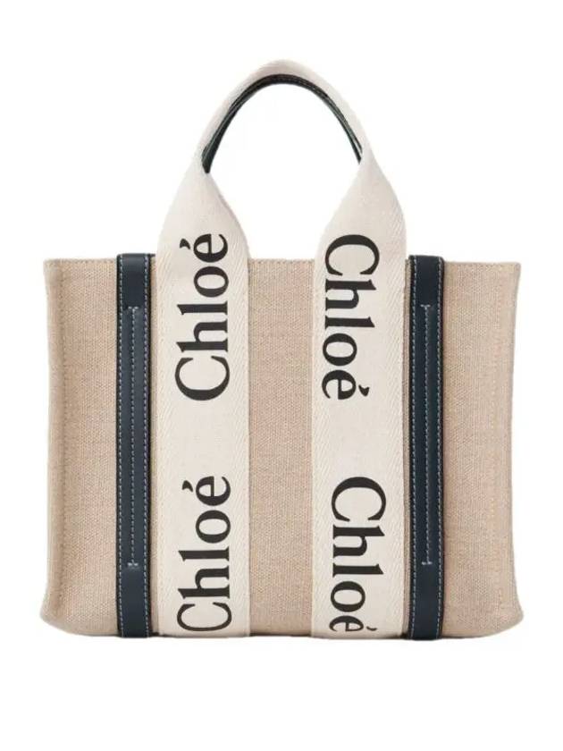 Woody Small Canvas Tote Bag Navy Beige - CHLOE - BALAAN 3