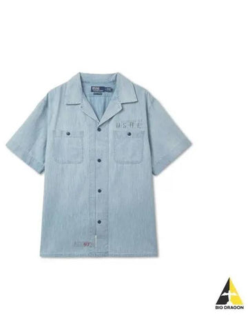 Classic fit indigo chambray camp shirt blue - POLO RALPH LAUREN - BALAAN 1