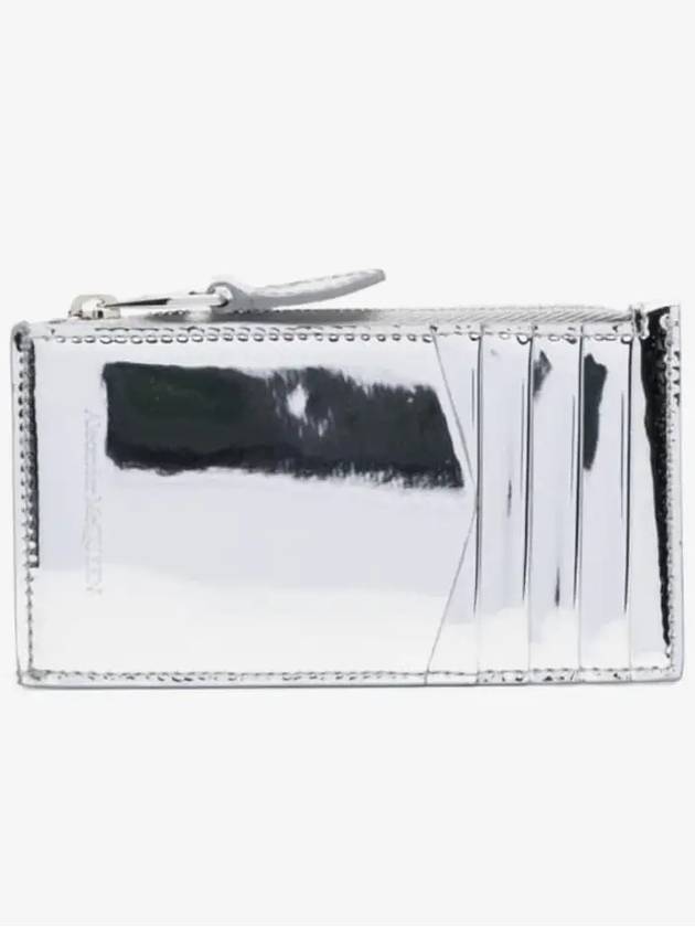 Skull Embellished Metallic Leather Card Wallet Silver - ALEXANDER MCQUEEN - BALAAN 3