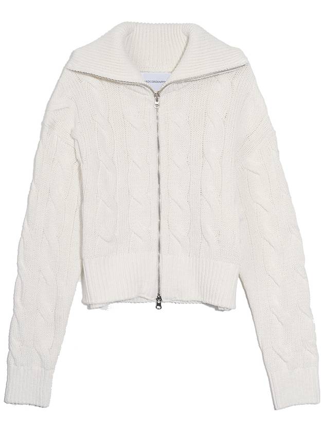 Women's Patch Cable Two-Way Zip-Up Cardigan Ivory - HARDCORE HAPPINESS - BALAAN 5