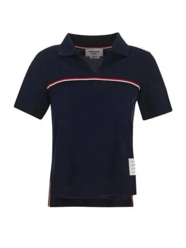 Three Stripes High Twist Rib Polo Shirt Navy - THOM BROWNE - BALAAN 2