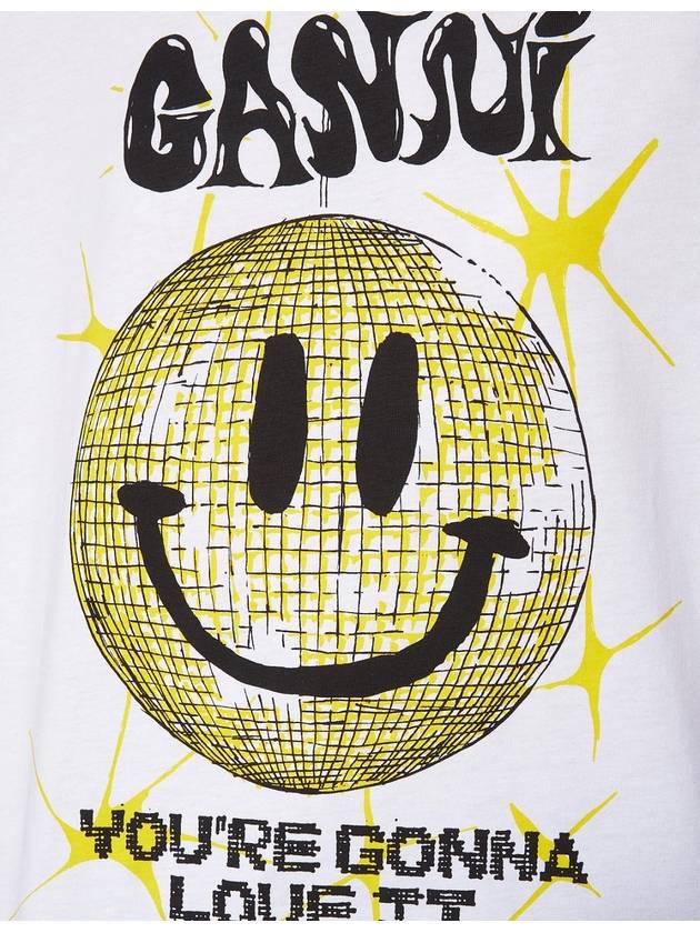 Yellow Smile Relax Print Short Sleeve T-Shirt White - GANNI - BALAAN 3