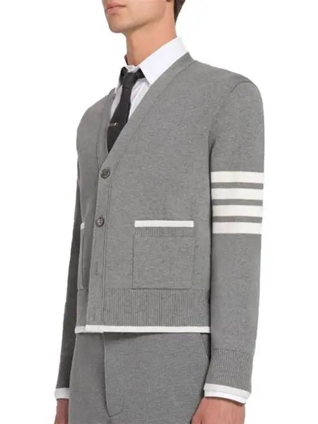 V-Neck Diagonal Armband Cardigan Grey - THOM BROWNE - BALAAN 5