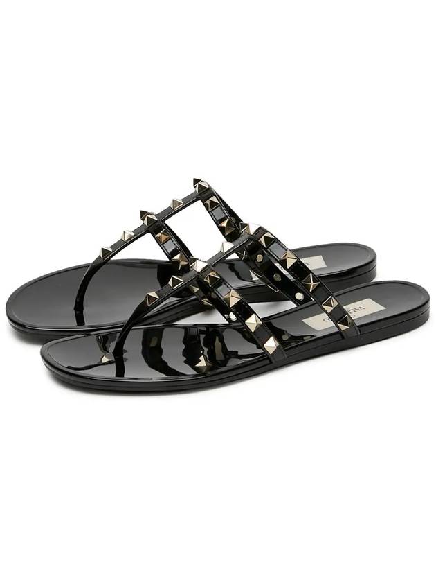 Rockstud PVC Rubber Flat Flip Flops Black - VALENTINO - BALAAN 4