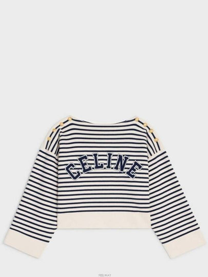 Logo Embroidery Striped Knit Top Cream Navy - CELINE - BALAAN 2