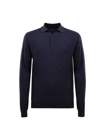 Noel Light Merino Long Sleeve Polo Shirt Navy - J.LINDEBERG - BALAAN 1