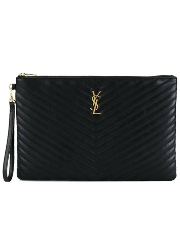 Gold Monogram Document Holder In Matelasse Leather Black - SAINT LAURENT - BALAAN 2