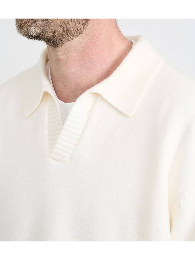 Wool blend open collar sweater IVORY - BLACKBROWN - BALAAN 3