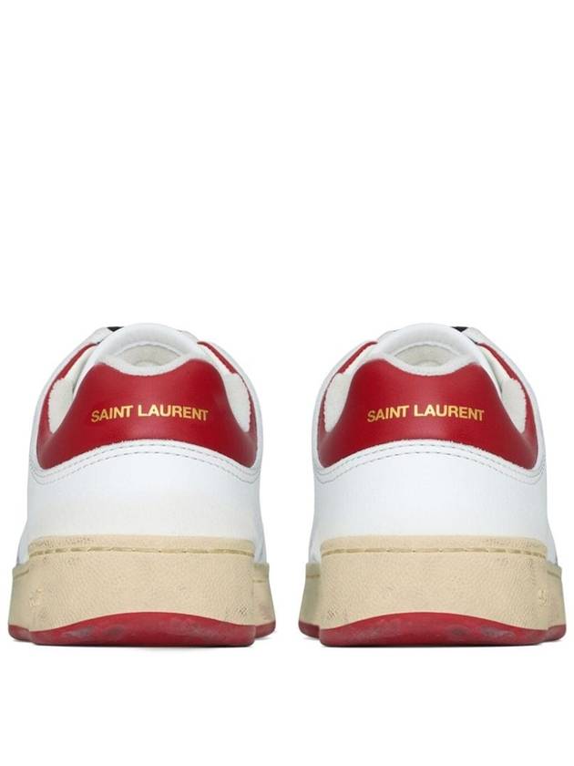 Crack Lace Up Calf Leather Low Top Sneakers White Red - SAINT LAURENT - BALAAN 3