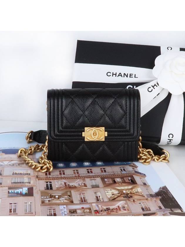 Boy Gold Logo Chain Caviar Card Wallet Black - CHANEL - BALAAN 3