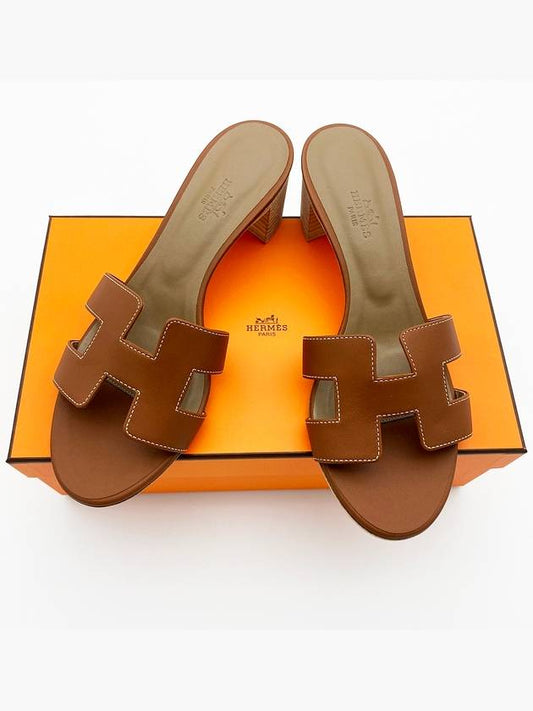 Oasis Calfskin Sandal Gold Piqures Ecrues - HERMES - BALAAN 2