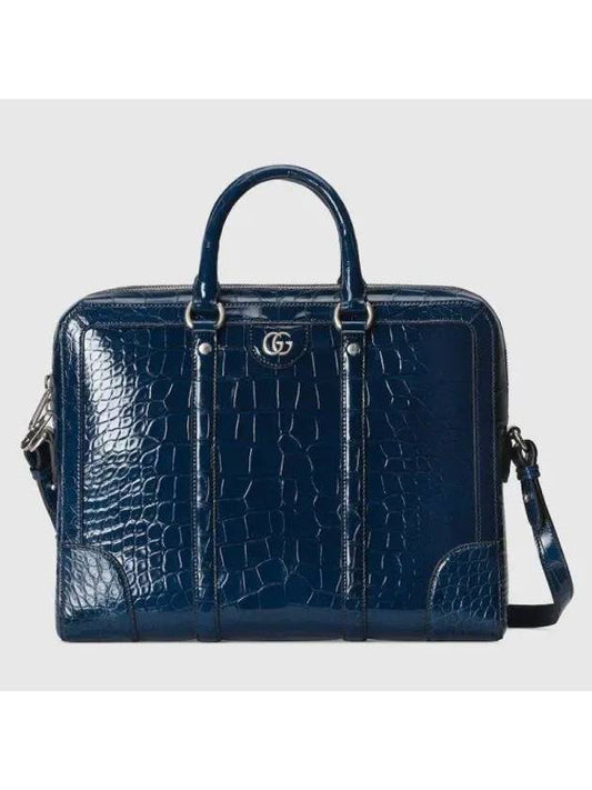 Double G Crocodile Brief Case Dark Blue - GUCCI - BALAAN 1