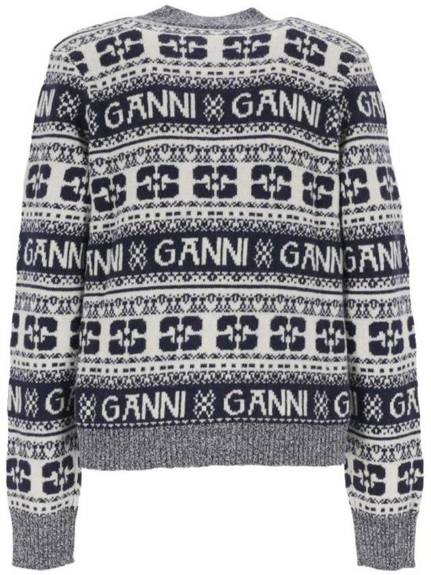 logo wool mix jacquard cardigan blue - GANNI - BALAAN 4