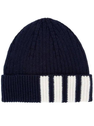 4 Bar Stripe Cashmere Beanie Navy - THOM BROWNE - BALAAN 1