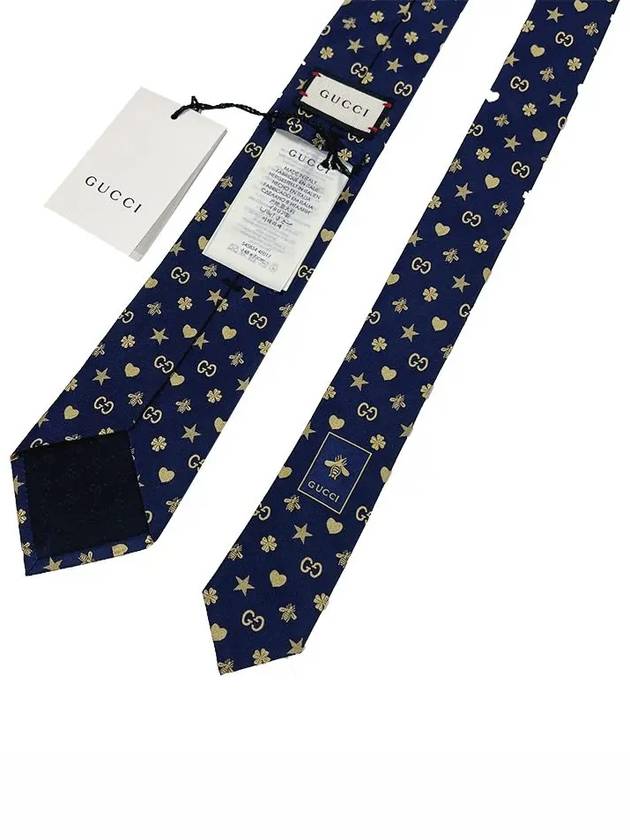 Symbol Motif Pattern Slim Silk Tie Navy - GUCCI - BALAAN 5