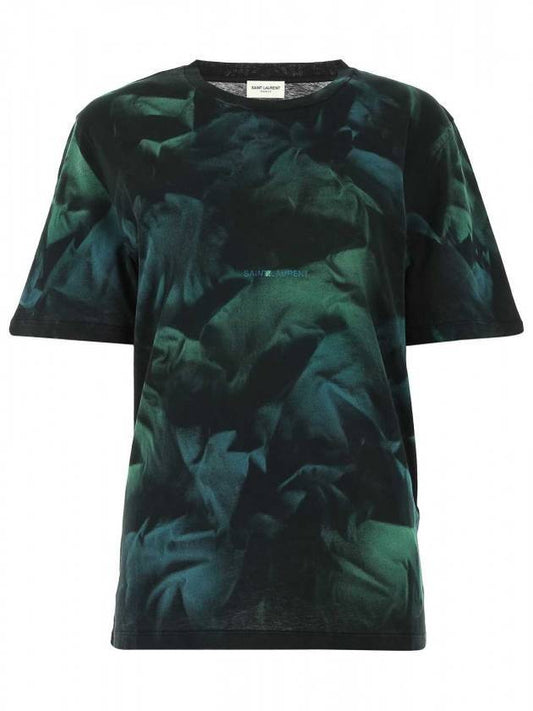 Tie Dye Logo Short Sleeve T-Shirt Green - SAINT LAURENT - BALAAN 1