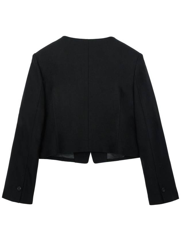 Colin Wool No-Collar V-neck Diagonal Three Button Long Sleeve Crop Jacket Black - RAMUSTUDIO - BALAAN 3