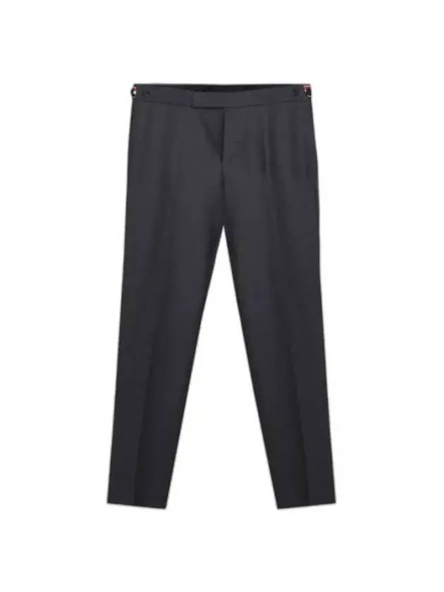 Low Rise Side Tab Wool Slacks Dark Grey - THOM BROWNE - BALAAN.