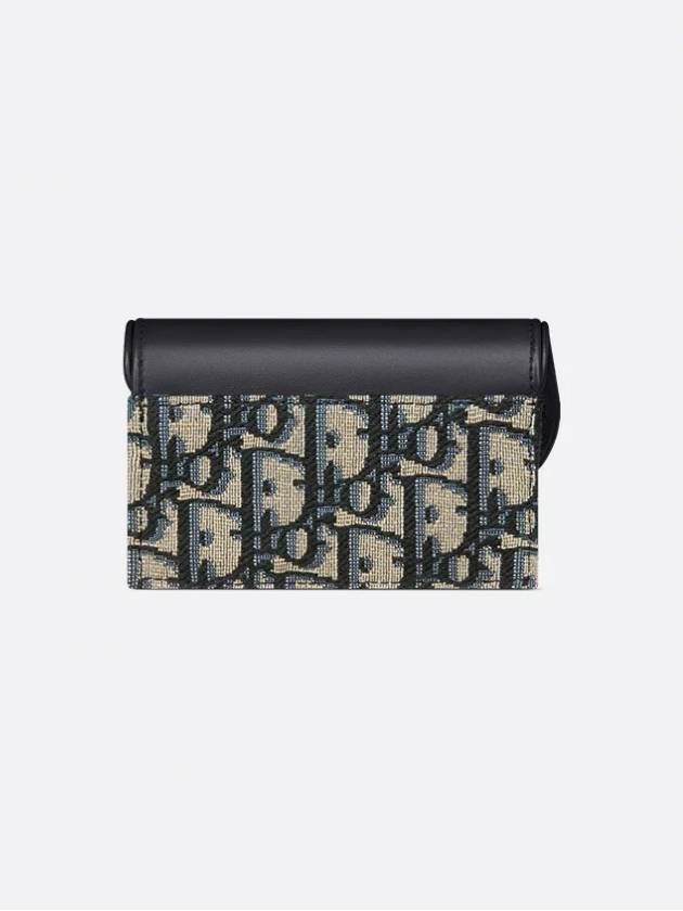 Saddle Bloom Jacquard Calfskin Card Wallet Blue Oblique - DIOR - BALAAN 5