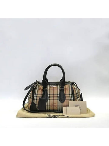 3870759 Brown leather Haymarket tote bag shoulder strap - BURBERRY - BALAAN 1