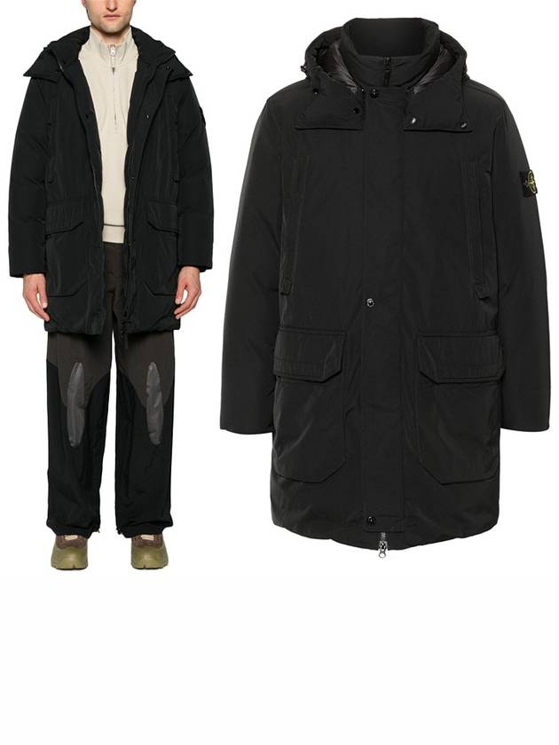 Polyester Micro Twill Long Down Parka Black - STONE ISLAND - BALAAN 2