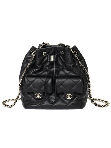 Twopocket drawstring bucket backpack black gold AS4342 - CHANEL - BALAAN 1