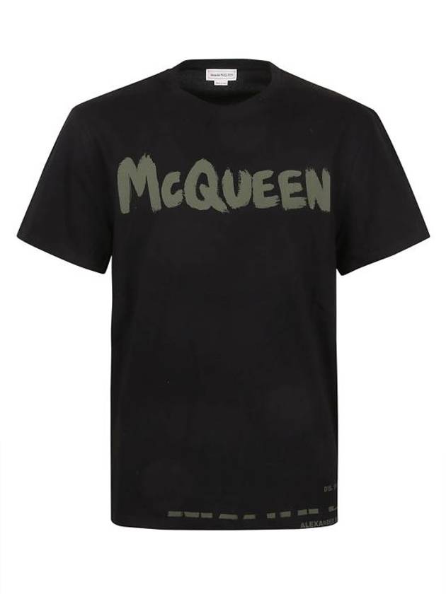 Men's Graffiti Logo Short Sleeve T-Shirt Black - ALEXANDER MCQUEEN - BALAAN 1