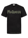 Men's Graffiti Logo Short Sleeve T-Shirt Black - ALEXANDER MCQUEEN - BALAAN 1