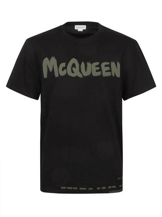 Men's Graffiti Logo Short Sleeve T-Shirt Black - ALEXANDER MCQUEEN - BALAAN 1