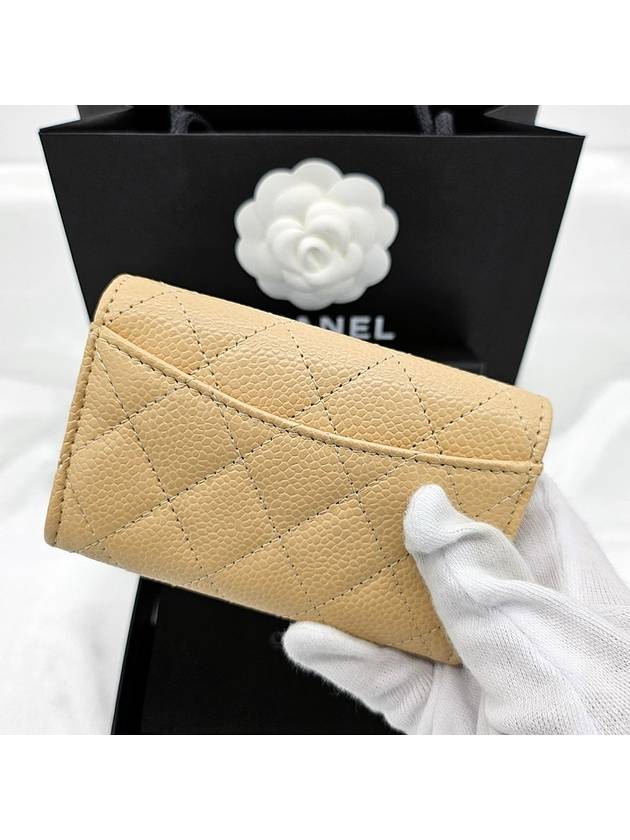 Classic Silver Logo Quilted Caviar Card Wallet Beige - CHANEL - BALAAN 4