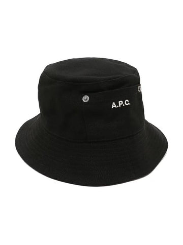 Thais Logo Embroidered Pocket Cotton Canvas Bucket Hat Black - A.P.C. - BALAAN 1