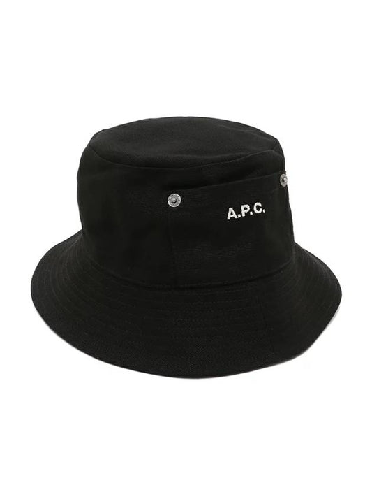 Thais Embroidered Logo Pocket Cotton Canvas Bucket Hat Black - A.P.C. - BALAAN 1