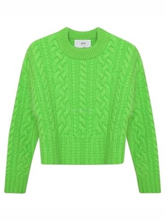 Cable Wool Knit Top Green - AMI - BALAAN 2