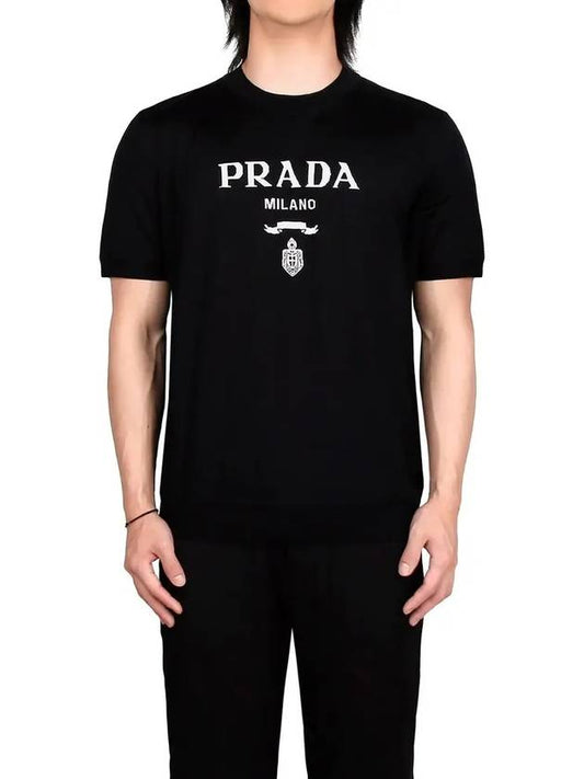 Superfine Crew Neck Wool Knit Top Black - PRADA - BALAAN 2