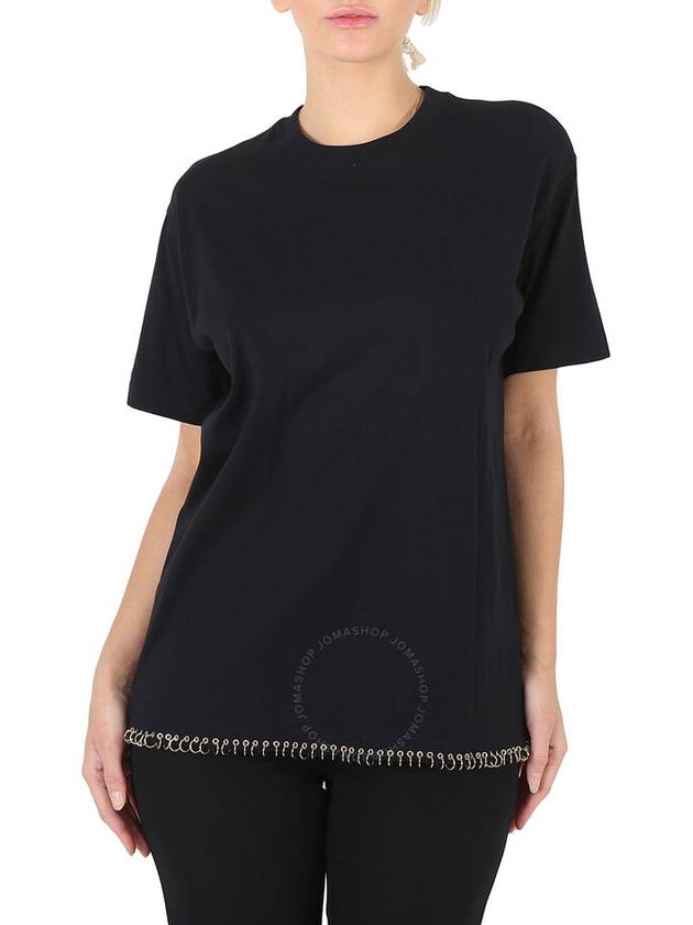 Women's Ring Piercing Oversized Cotton Short Sleeve T-Shirt Black - BURBERRY - BALAAN 2