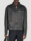 Triangle Logo Nappa Leather Zip Up Jacket Black - PRADA - BALAAN 3