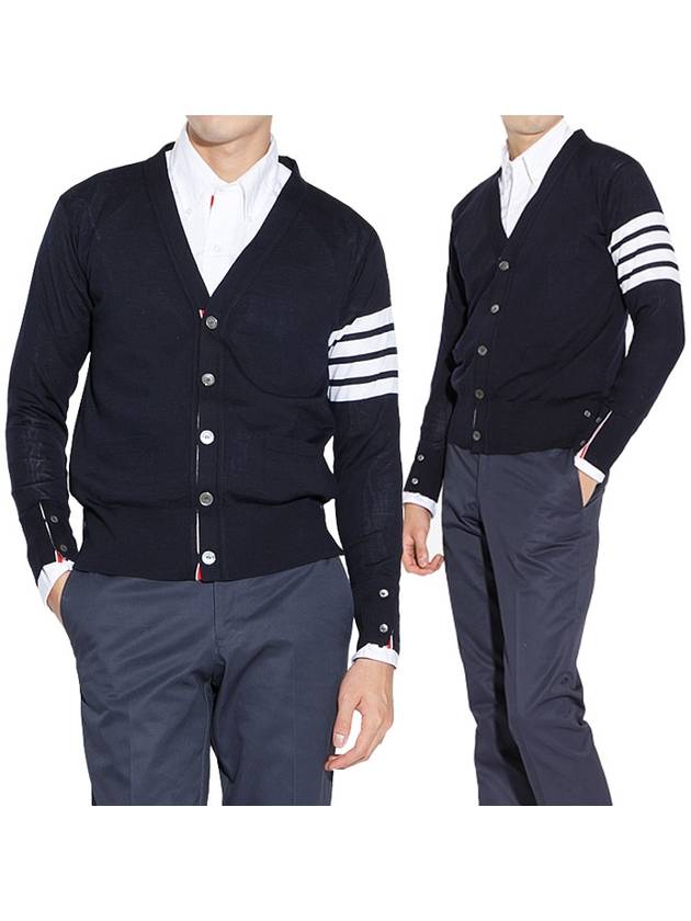 Men's Sustainable Classic Diagonal Wool Cardigan Navy - THOM BROWNE - BALAAN 2