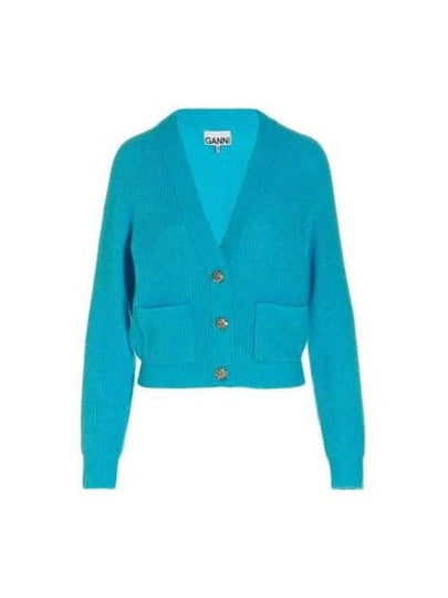 Jewel Button Soft Wool Cardigan Blue - GANNI - BALAAN 2