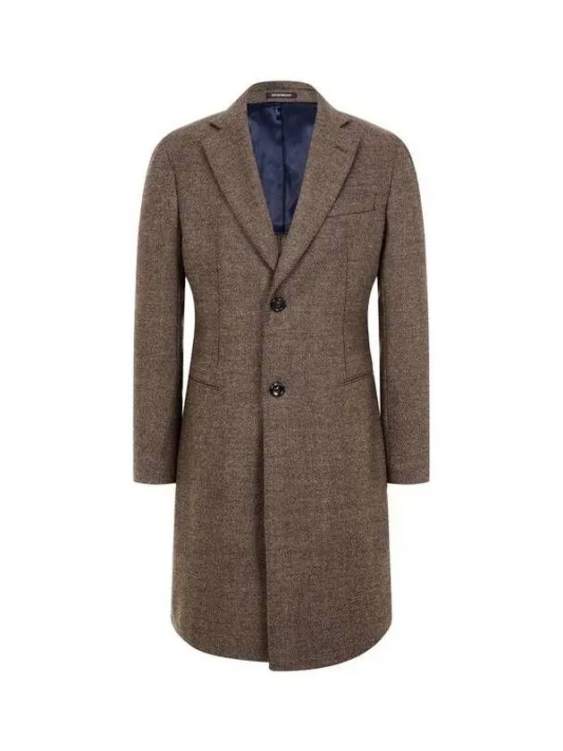 Men s Herringbone Pattern Stretch Wool Coat Dark Brown 271064 - EMPORIO ARMANI - BALAAN 1