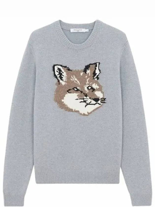 Men's Big Fox Head Classic Pullover Wool Knit Top Grey - MAISON KITSUNE - BALAAN 2