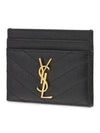 Gold Hardware Matelasse Caviar Leather Card Wallet Black - SAINT LAURENT - BALAAN 3