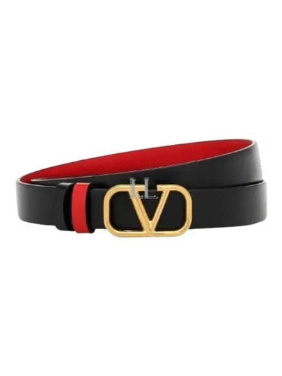 V Logo Signature Reversible 40MM Leather Belt Black Red - VALENTINO - BALAAN 2