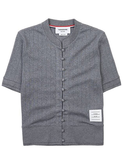 Pointel Rib Short Sleeve Cardigan Grey - THOM BROWNE - BALAAN 2