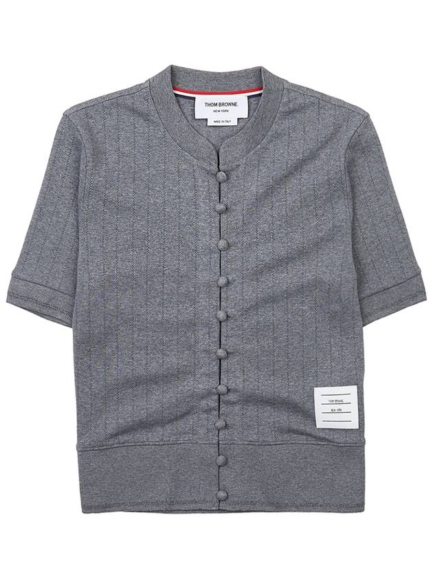 Pointel Rib Short Sleeve Cardigan Grey - THOM BROWNE - BALAAN 11